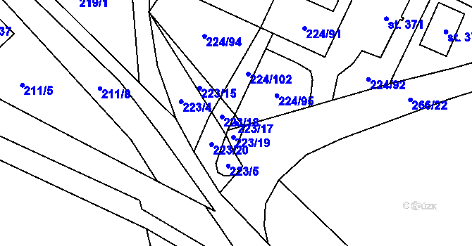 Parcela st. 223/17 v KÚ Rabyně, Katastrální mapa