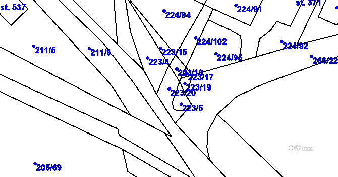 Parcela st. 223/20 v KÚ Rabyně, Katastrální mapa