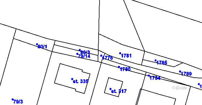 Parcela st. 80/2 v KÚ Racková, Katastrální mapa