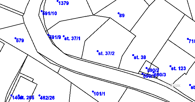 Parcela st. 37/2 v KÚ Racková, Katastrální mapa