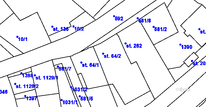 Parcela st. 64/2 v KÚ Racková, Katastrální mapa