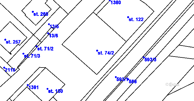Parcela st. 74/2 v KÚ Racková, Katastrální mapa