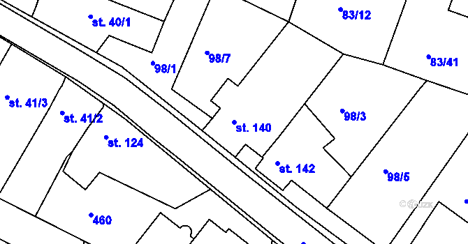 Parcela st. 140 v KÚ Racková, Katastrální mapa