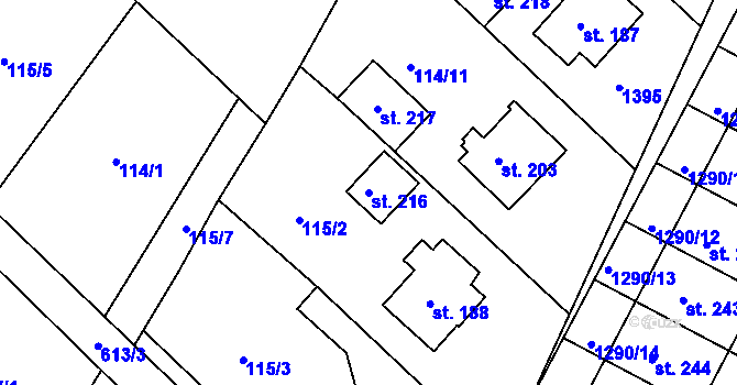 Parcela st. 216 v KÚ Racková, Katastrální mapa