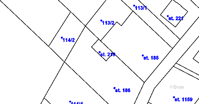 Parcela st. 219 v KÚ Racková, Katastrální mapa