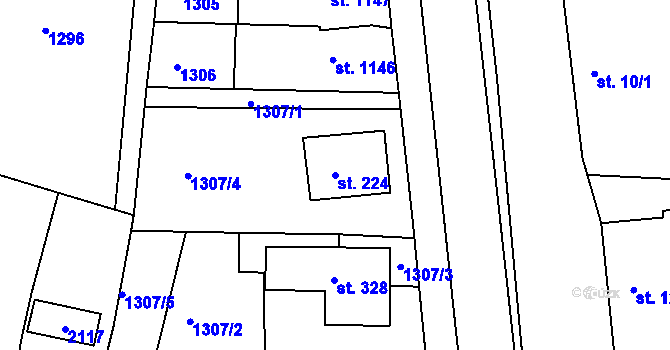 Parcela st. 224 v KÚ Racková, Katastrální mapa