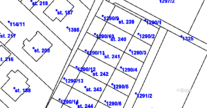 Parcela st. 241 v KÚ Racková, Katastrální mapa