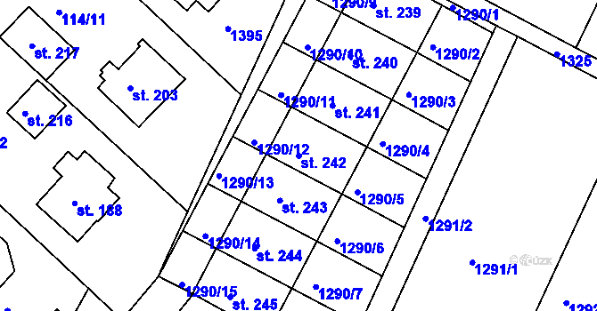 Parcela st. 242 v KÚ Racková, Katastrální mapa