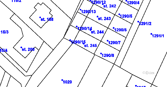 Parcela st. 245 v KÚ Racková, Katastrální mapa