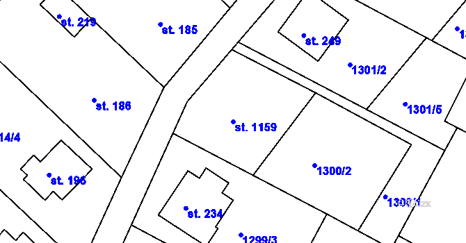 Parcela st. 1159 v KÚ Racková, Katastrální mapa