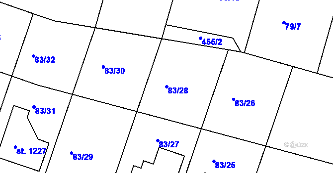 Parcela st. 83/28 v KÚ Racková, Katastrální mapa