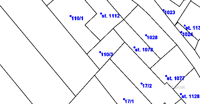 Parcela st. 110/3 v KÚ Racková, Katastrální mapa