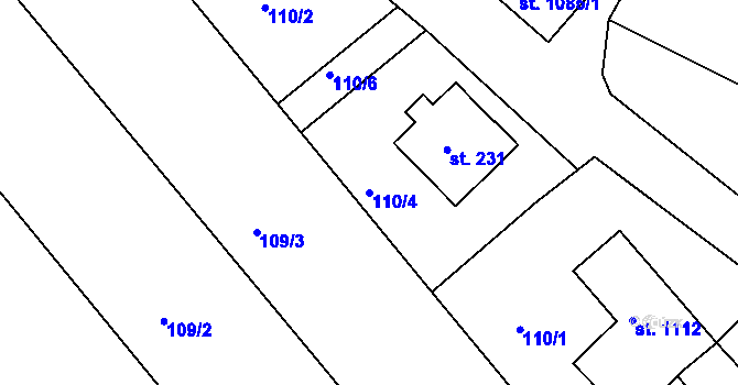 Parcela st. 110/4 v KÚ Racková, Katastrální mapa