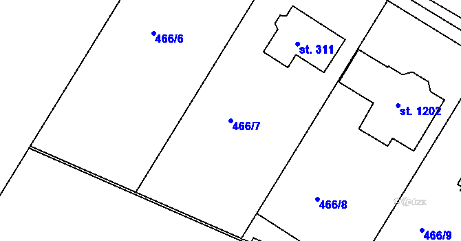 Parcela st. 466/7 v KÚ Racková, Katastrální mapa