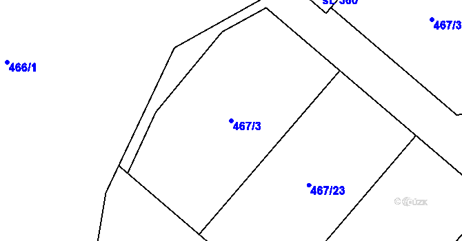 Parcela st. 467/3 v KÚ Racková, Katastrální mapa