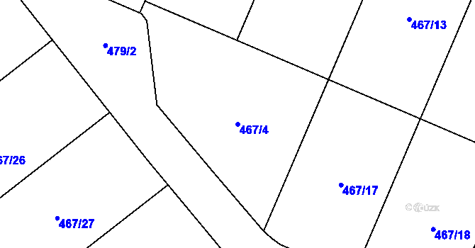 Parcela st. 467/4 v KÚ Racková, Katastrální mapa