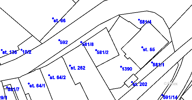 Parcela st. 581/2 v KÚ Racková, Katastrální mapa