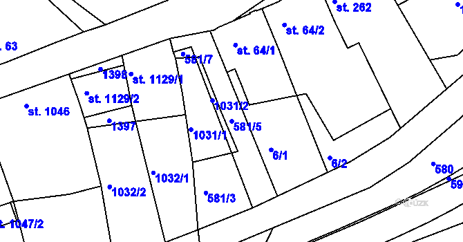 Parcela st. 581/5 v KÚ Racková, Katastrální mapa