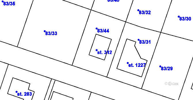 Parcela st. 312 v KÚ Racková, Katastrální mapa