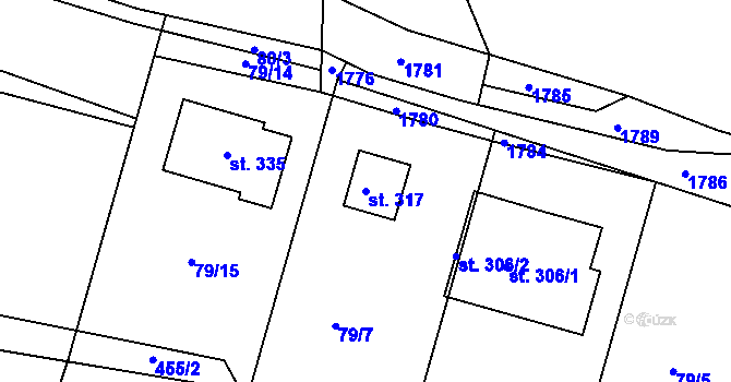 Parcela st. 317 v KÚ Racková, Katastrální mapa