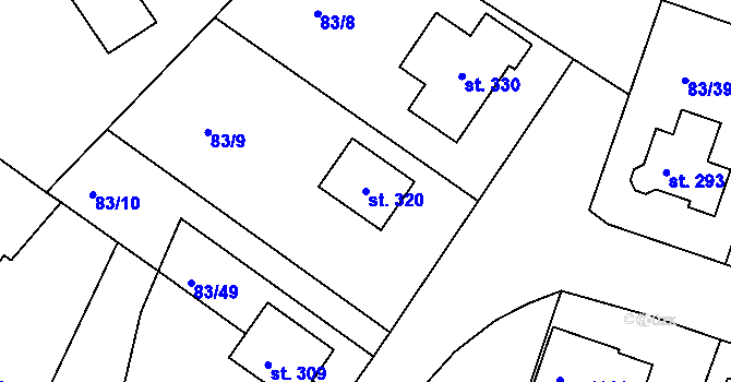 Parcela st. 320 v KÚ Racková, Katastrální mapa