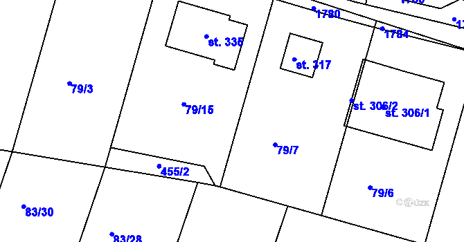 Parcela st. 79/9 v KÚ Racková, Katastrální mapa