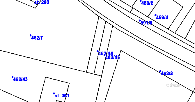Parcela st. 462/44 v KÚ Racková, Katastrální mapa
