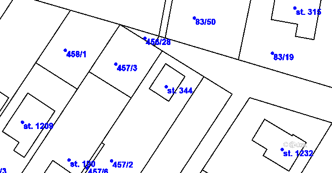 Parcela st. 344 v KÚ Racková, Katastrální mapa