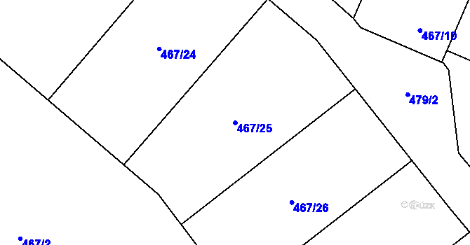 Parcela st. 467/25 v KÚ Racková, Katastrální mapa