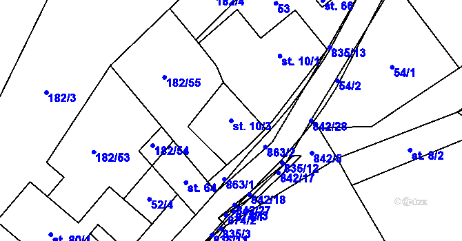 Parcela st. 10/3 v KÚ Rácov, Katastrální mapa