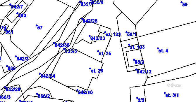 Parcela st. 25 v KÚ Rácov, Katastrální mapa