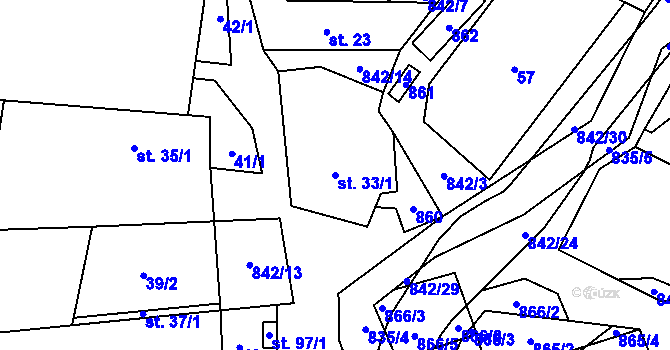 Parcela st. 33/1 v KÚ Rácov, Katastrální mapa