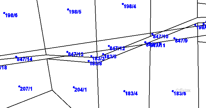 Parcela st. 183/5 v KÚ Rácov, Katastrální mapa