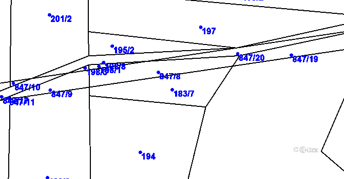 Parcela st. 183/7 v KÚ Rácov, Katastrální mapa