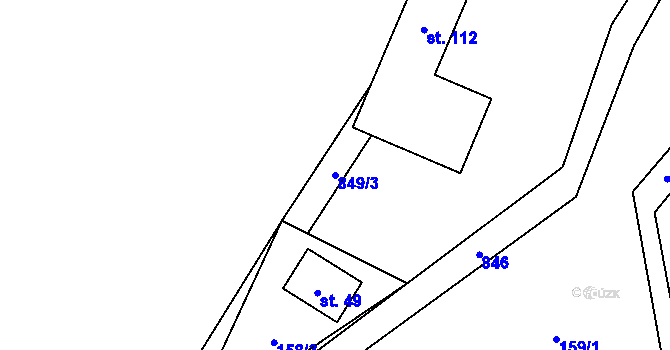 Parcela st. 849/3 v KÚ Rácov, Katastrální mapa