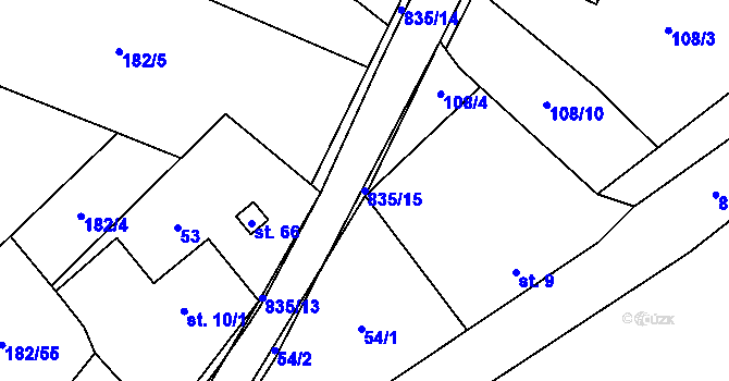 Parcela st. 835/15 v KÚ Rácov, Katastrální mapa