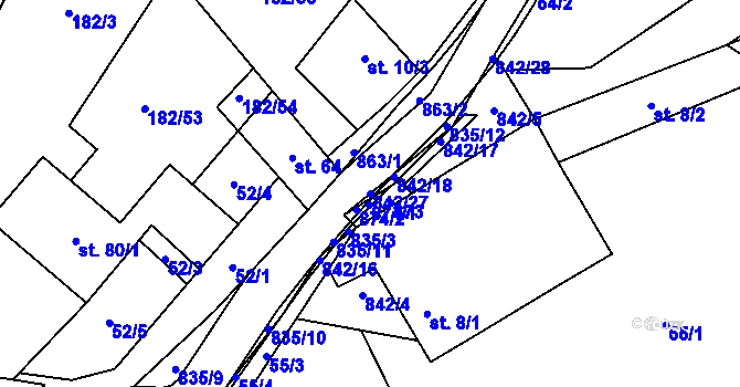 Parcela st. 842/27 v KÚ Rácov, Katastrální mapa