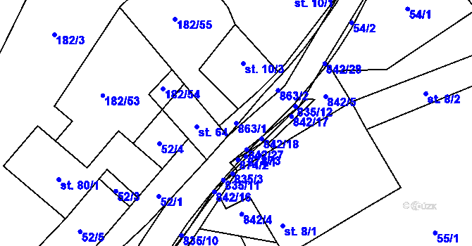 Parcela st. 863/1 v KÚ Rácov, Katastrální mapa