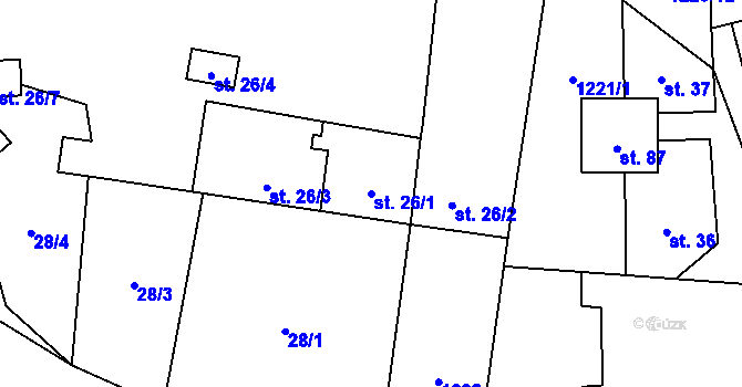 Parcela st. 26/1 v KÚ Račerovice, Katastrální mapa