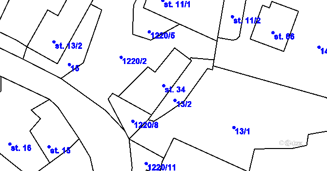 Parcela st. 34 v KÚ Račerovice, Katastrální mapa