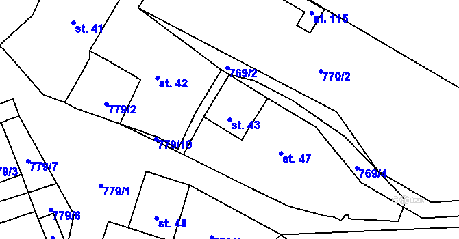 Parcela st. 43 v KÚ Račerovice, Katastrální mapa