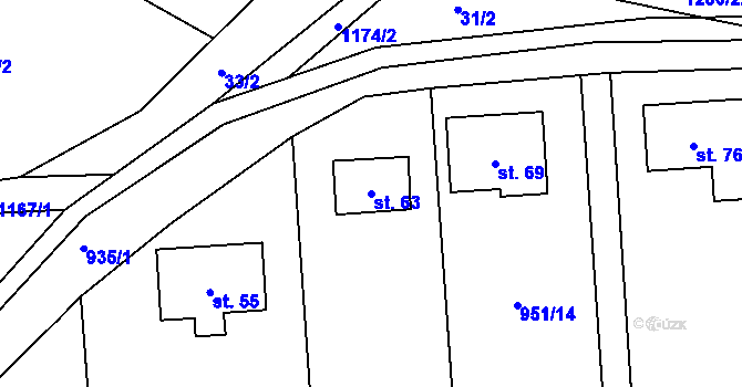 Parcela st. 63 v KÚ Račerovice, Katastrální mapa