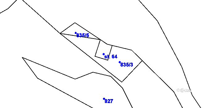 Parcela st. 64 v KÚ Račerovice, Katastrální mapa