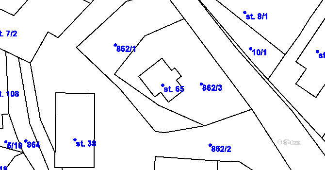 Parcela st. 65 v KÚ Račerovice, Katastrální mapa