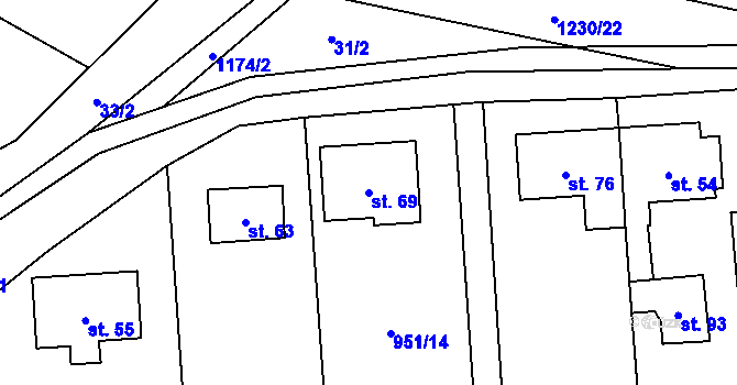 Parcela st. 69 v KÚ Račerovice, Katastrální mapa