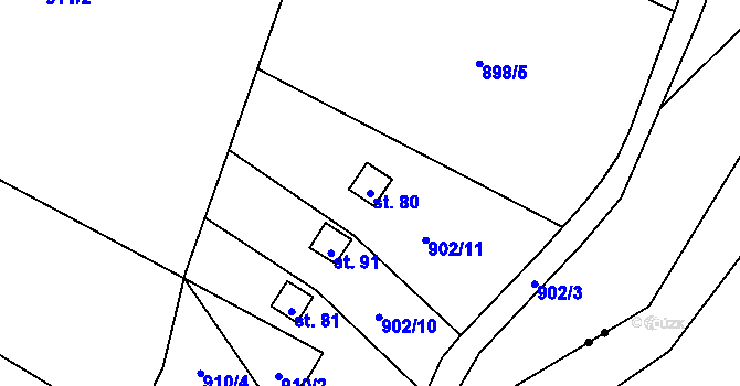 Parcela st. 80 v KÚ Račerovice, Katastrální mapa