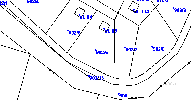 Parcela st. 902/6 v KÚ Račerovice, Katastrální mapa