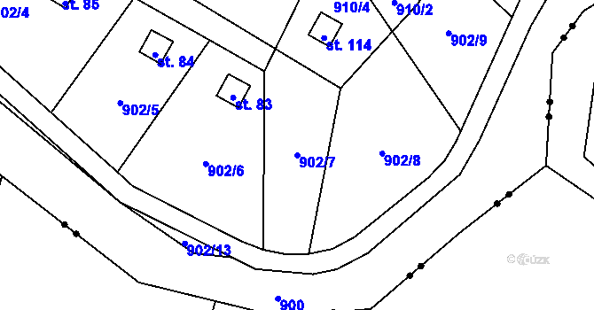 Parcela st. 902/7 v KÚ Račerovice, Katastrální mapa