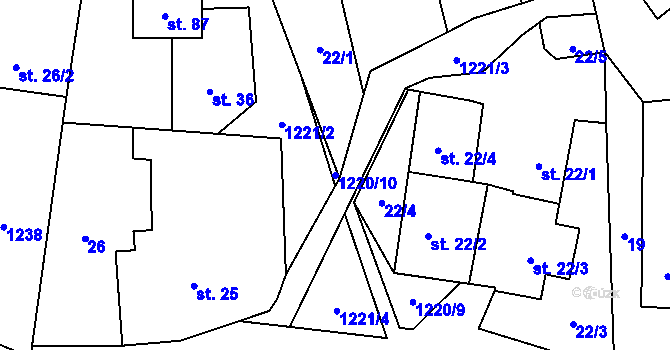 Parcela st. 1220/10 v KÚ Račerovice, Katastrální mapa