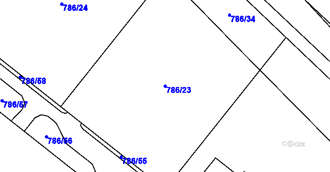 Parcela st. 786/23 v KÚ Račerovice, Katastrální mapa